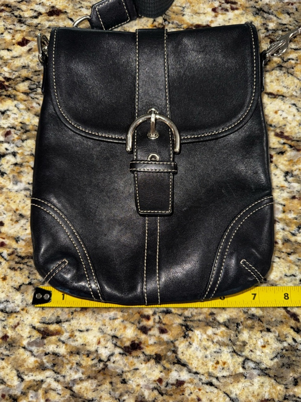 Coach Black Leather Crossbody Bag Flap Buckle Legacy Style Adjustable Strap - Picture 4 of 15